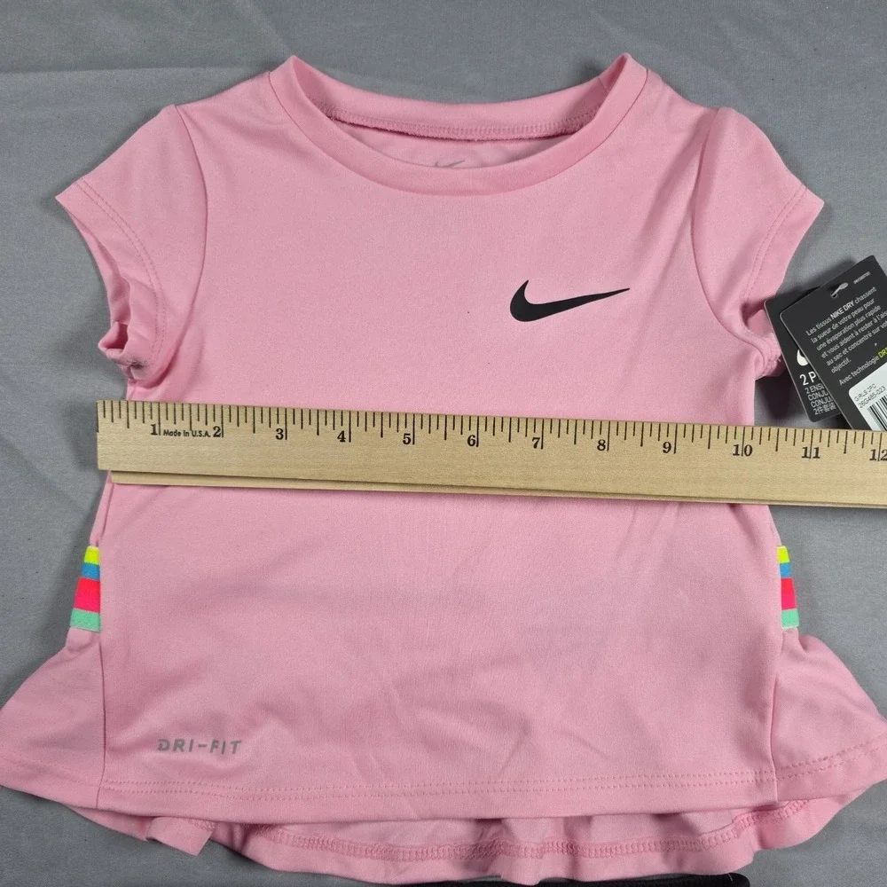 Nike Dri-Fit Little Girl's  2-Piece Graphic Tee & Short Set Pink Black 2T